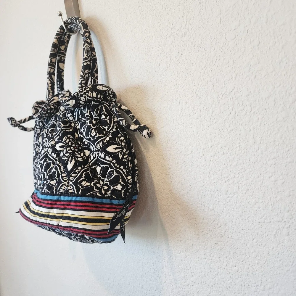 Vera Bradley Barcelona Floral Quilted Cotton Mini Drawstring Bag Monochrome